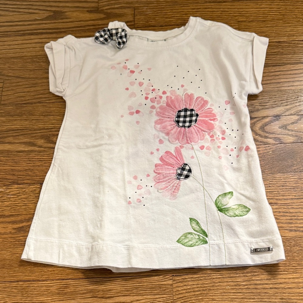 Mayoral White T-Shirt with Pink Floral Design Size 6